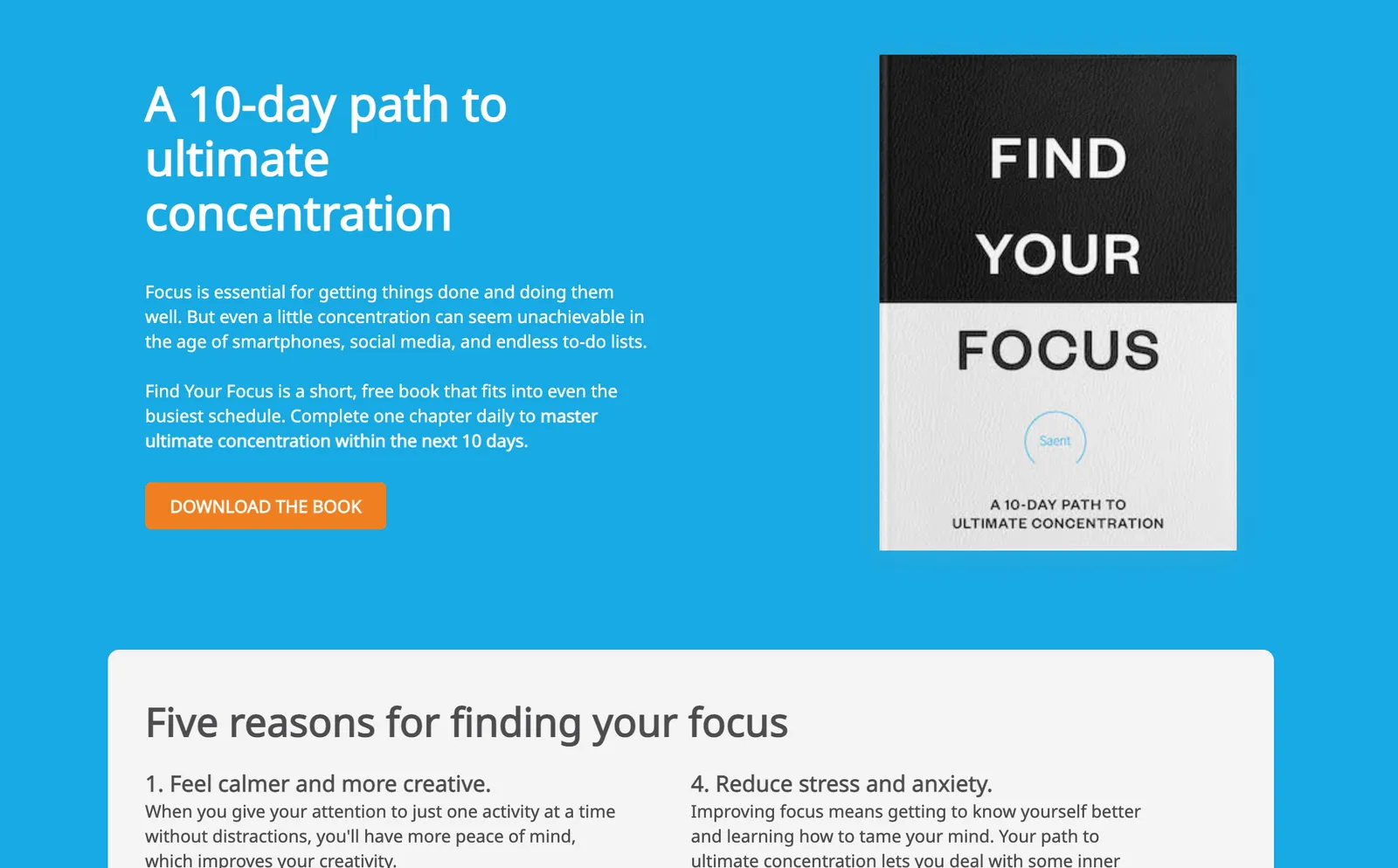 A screenshot of the Find Your Focus landing page